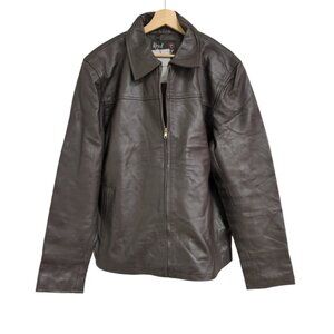 Real Leather Slit Pocket Brown Jacket Men's XL